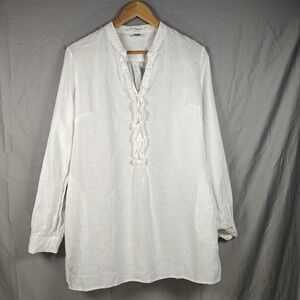 Vintage Susan Bristol Split Neck White Linen Top Blouse Tunic Pockets XL Mini